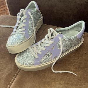 Shu shop purple silver sparkle platform sneakers